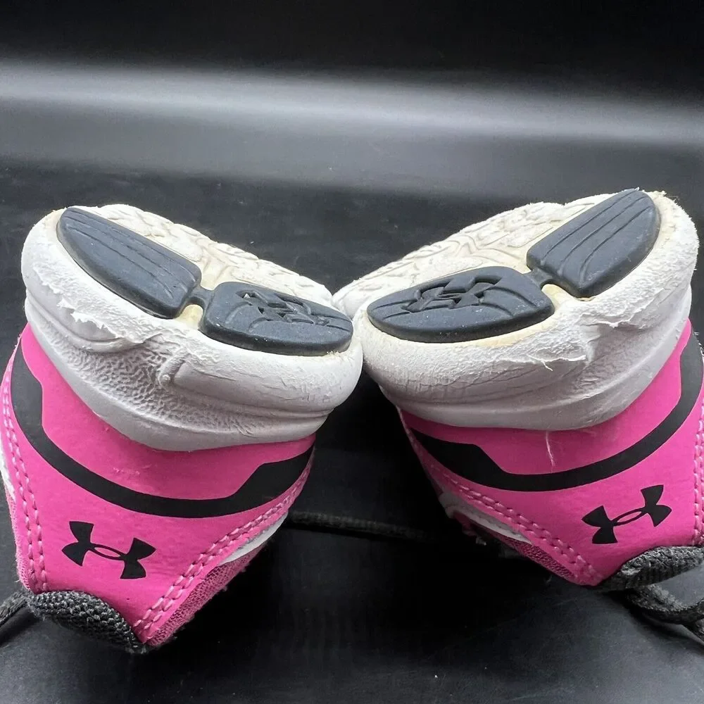 Under Armour Infant Toddler Pink White and Black Tennis Shoes Size 6K Lace Up